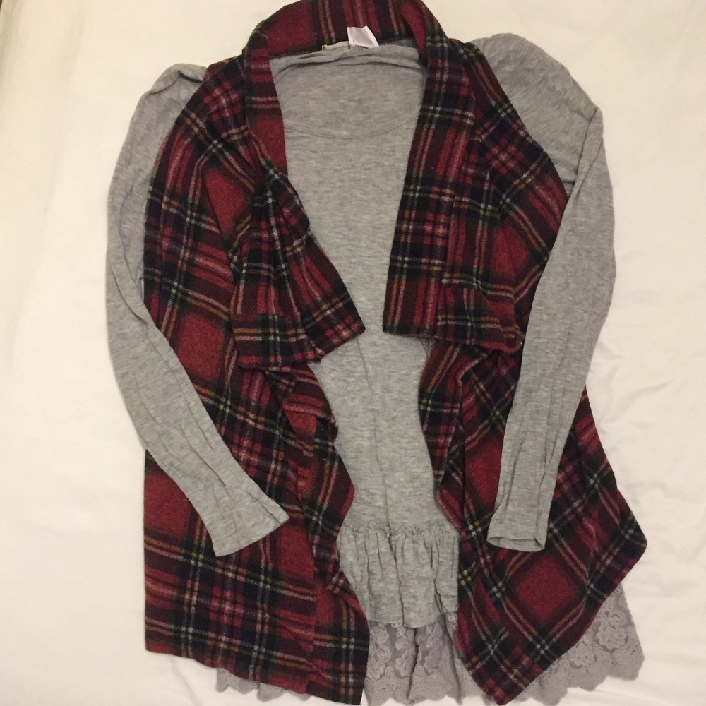 Flannel Vest with Lace Top